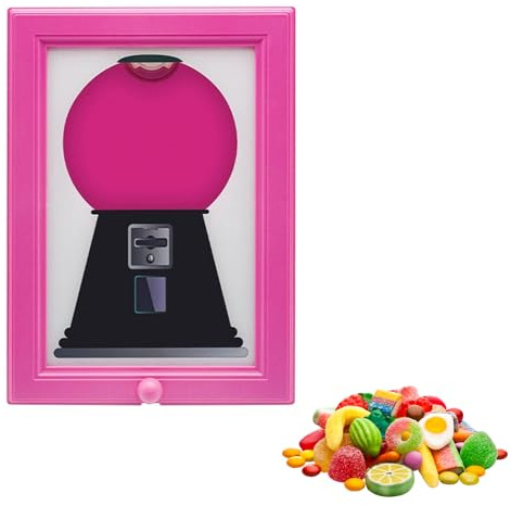 Handy Candy Frame, Machine Picture Frame Sweet Dispenser, Wall Mount Automatic Gumball Machine, Cute Hanging Candy Dispenser Home Decor for Candies Nuts Dog Cat Treats Holiday Presents (Red)