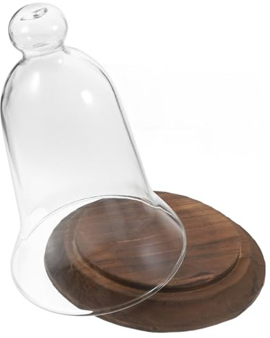 Cabilock Cloche de Vidrio Transparente con Base de Madera Rústica Protectora para Flores Preservadas Suculentas y Figurillas Campana Decorativa Polvo para Exhibición Elegante