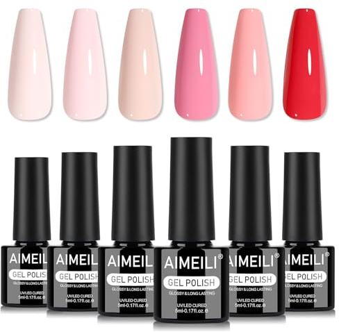 AIMEILI Naken rosa gel nagellack set 6 st, grymhetsfri, vegan, blötlägg av UV LED gelnagellack nagelkonst manikyrsalong gör-det-själv för kvinnor – kit 81