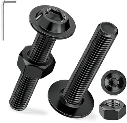 Ecitruz linshuvudskruvar M6 svart 15 uppsättningar platt huvudskruvar M6 x 50 mm skruvar rostfritt stål A2 V2A insexnyckel ISO 7380-2 med muttrar och fläns metrisk helgängad för trä möbelreparation