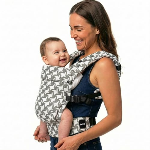 Boba Auri Portabebés - Jacquard de Pata de Gallo, 3 Posiciones Ergonómicas (Frontal Hacia Dentro/Frontal Hacia Fuera/Espalda), Posición “M” con Asiento Ajustable (3,2-20 kg)