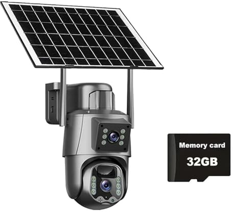 MOOILKO Caméra Solaire 4G/WiFi, Double Objectif, écran, 6 MP, 4K, Batterie Faible consommation, IP, détection PIR, sécurité CCTV Installation Polyvalente(WiFi Cam Add 32G)