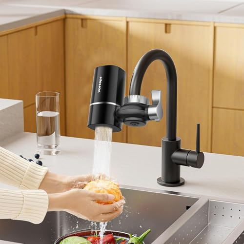 Vortopt Faucet Water Filter, NSF Certified Drinking Water Filter | 400 Gallon High Efficiency Water Purification System, Fast 99% Chlorine & Odor Removal, with 1 Water Filter, T1-Black