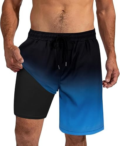 XiaoMoSha Mens Swimming Shorts Men's Swim Trunks with Compression Liner 2 in 1 Board Shorts for Surf Beach S-2XL Quick Dry