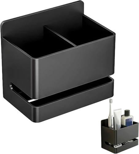 Zahnbürstenhalter aus Aluminium, Zahnbürstenhalter zur Wandmontage Zahnputzbecherhalter ohne Bohren mit Abfluss Halterung für Büro Wohnzimmer Küche Badaccessoires (Zwei Schlitzen)