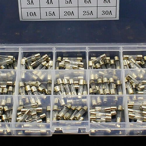 Kit di fusibili in vetro ad azione rapida, 5 x 20 mm, 150 pezzi, 250 V, 0,1 A a 30 A, amperaggi assortiti per distribuzione dell'energia e applicazioni di sicurezza