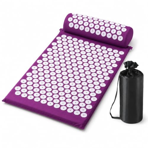 Acupressure Mat and Pillow Set with Carry Bag, Massage Mat for Relaxation, Back Neck Shoulder Muscle Comfort, Spike Yoga Massage Mat for Home Fitness Meditation Stress Relief