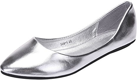 ANUFER Donna Ballerine Punta Pelle Microfibra Senza Allacciatura Piatto Vestito Pumps Scarpe Argento SN020536 EU39.5