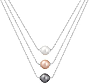 Elli Halskette Silber 925 Layer Perle Kette Damen Schmuck Geschenke | für Frauen Mädchen Mama Freundin, Vintage Silberkette Länge 42 cm