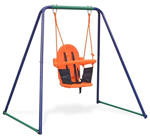 Festnight Aire de Jeu Portique Balançoire pour Enfant 2-en-1 Orange