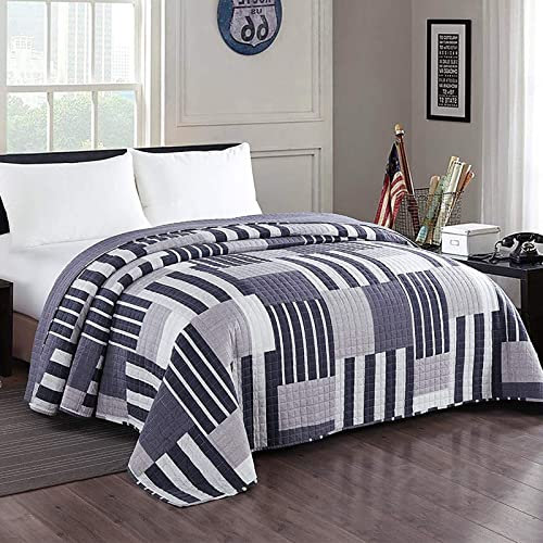 Laneetal 0180026,Couvre lit 170x210cm Couverture de lit matelassé Style Patchwork,Motif Carés + Rayure