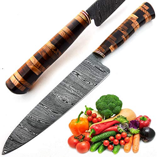 Coltello su misura, Coltello fatto a mano, Coltello a lama in acciaio di Damasco, Coltello artigianale, Coltello da cuoco, Coltello forgiato a mano, Coltello da cucina, Coltello a lama fissa, 9600