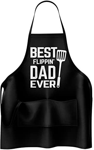 Schürze mit Aufschrift „Best Dad Ever“, lustiges Geschenk zum Vatertag – Grillschürze für Männer verstellbar groß Einheitsgröße Poly/Baumwolle schwarze 2 Taschen BBQ Best Flippin Ever