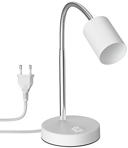 ledscom.de Tischlampe WAIKA, Schwanenhals, Schalter, weiß, 1x GU10 max. 60W