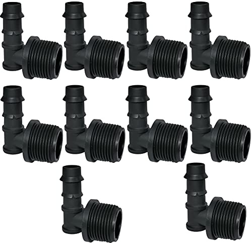 AERZETIX - Juego de 10 Puntas Racores Codo Acanaladas Ø16mm x 3/4'' Rosca Exterior para Manguera de Jardín/Riego de Ø16mm Sistema por Goteo Plástico
