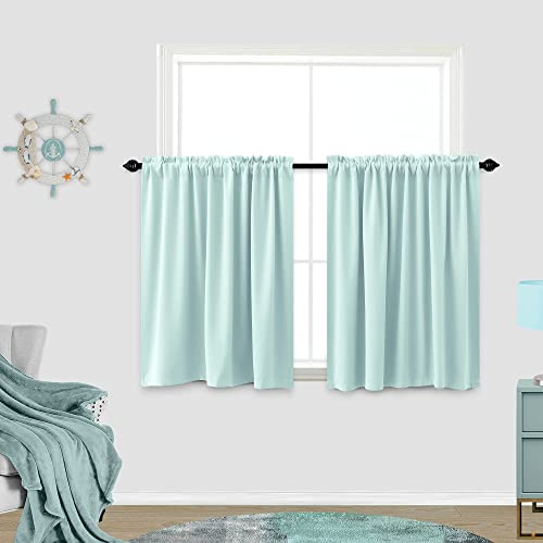 KOUFALL Vorhänge für Küchenfenster, lichtundurchlässig, Verdunkelungsvorhänge für Badezimmer, Volants für Fenster, 61 cm Länge, Mintgrün
