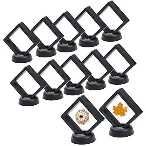 12 Stück 3D Schweberahmen mit Silikon-Membran, JC-Houser Transparent Münzrahmen Schwimmende Vitrine mit Münzständer for Ring Halskette Armband Ohrring Münzen Schmuck Orden (Schwarz)