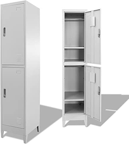 Schließfachschrank mit 2 Fächern Umkleideschrank Metallschrank Werkzeugschrank mit Lüftungsöffnungen Aktenschränke 38 x 45 x 180 cm Stahl