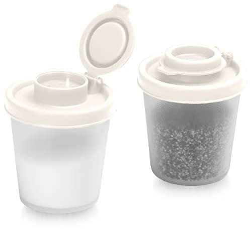 Salt and Pepper Pots – Salt and Pepper Shakers in a Range of Sizes – Non-Toxic Salt and Pepper Set for Home, Camping, Picnics, Lunch Boxes – Transparent Salt Pepper Set (Medium White, 2pk)