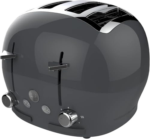 FUNKY Large Retro 4-slice Toaster, Extra Wide & Deep Slots, 6 Browning Levels, Frozen, Cancel and Reheat Function - Grey