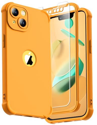 ORETECH Compatibile con Cover iPhone 13, Custodie iPhone 13 [ 2 x Pellicola Protettiva Vetro Temperato] Antiurto Silicone Anti Graffio Cover Protezione per iphone 13 - Giallo