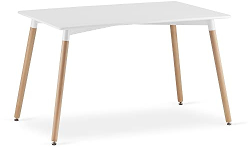 Home Collective Esstisch Tisch Küchentisch Esszimmertisch klein 120cm Länge + 80cm Breite Weiss mit Vollholzbeinen in Natur