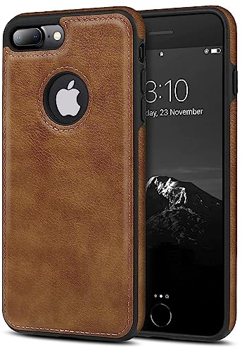 AIOVETEAB Hülle für iPhone 8 Plus und iPhone 7 Plus Premium PU Leder Anti-Rutsch Anti-Kratzer Stoßfest Vollständige Schutzhülle Handyhüllen Case Cover Kompatibel mit iPhone 7 Plus / 8 Plus (Braun)