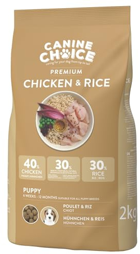 Canine Choice Premium Puppy Trockenfutter für Hunde – Huhn & Reis 2kg | 40% Huhn, 30% Reis | Hypoallergenes Granulat für Welpen ab 8 Wochen | Natürliche, sanfte Verdauung & gesunde