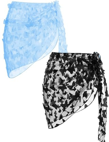 Ekouaer Bikini Cover Up Damen Sarong Pareo 2 Stück Chiffon Badeanzug Strandtuch Wickelrock Strand Rock Bademode Strandkleid,L
