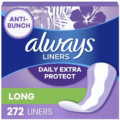Always Panty Liners for Women Anti-Bunch Xtra Protection Daily Liners, Long, Unscented, 136 Count x 2 (272 Total)
