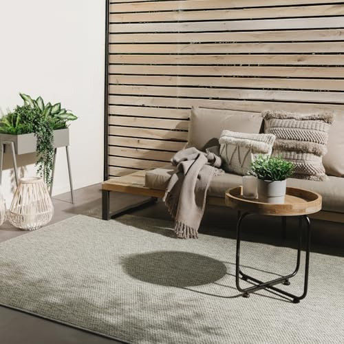 benuta Basic In- & Outdoor Teppich Wohnzimmer Iowa - Hellgrau 200x300 cm - Boho Jute-Look - Wetterfest für Balkon, Terrasse - Schlafzimmer, Küchenteppich & Wohnzimmerteppich - Strapazierfähig & Robust