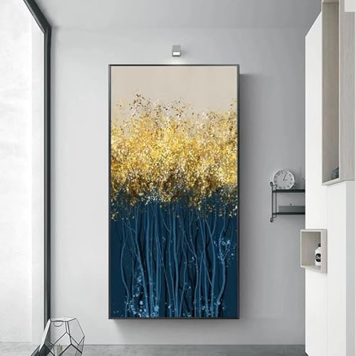 NXMYDBD Leinwandgemälde, nordischer goldener, reicher Baum, abstrakte Poster und Drucke, Wandbilder für Wohnzimmer, Galerie, Heimdekoration, 70x140cm, ungerahmt