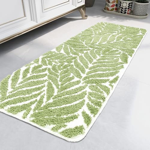 Tapis de Salle de Bain Long et antidérapant pour Salle de Bain décoratif Absorbant l'eau, Vert Sauge, 60 x 150 cm