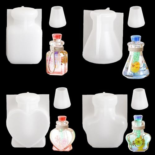 Attuslla Lot de 4 moules en silicone pour bouteille shaker en résine et sable mouvant pour porte-clés et pendentif