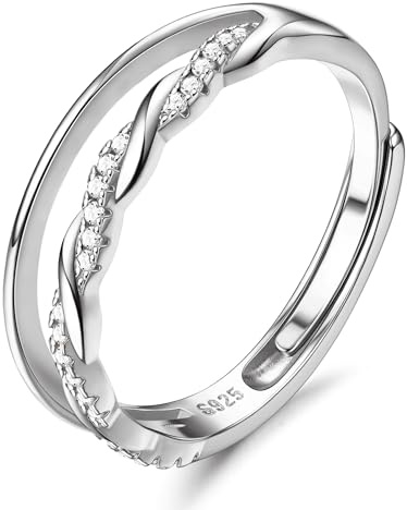 Milacolato 925 Bague en Argent Sterling Délicate Torsadée Zircone Cubique Éternité Promesse Alliance de Pouce Réglable pour Femmes Dames Filles
