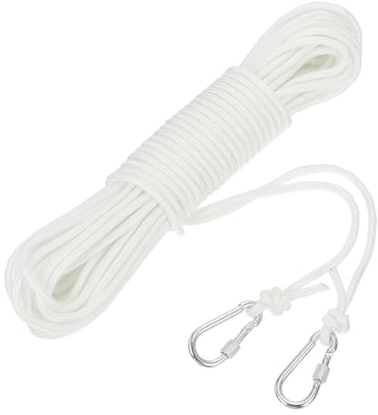 QUARKZMAN Hohle geflochtene Polypropylen-Ankerleine mit Haken, 1/4 Zoll 66ft Nylon Schwimmleine für Marine Pool Rettungsboot Ankerleine, Weiß