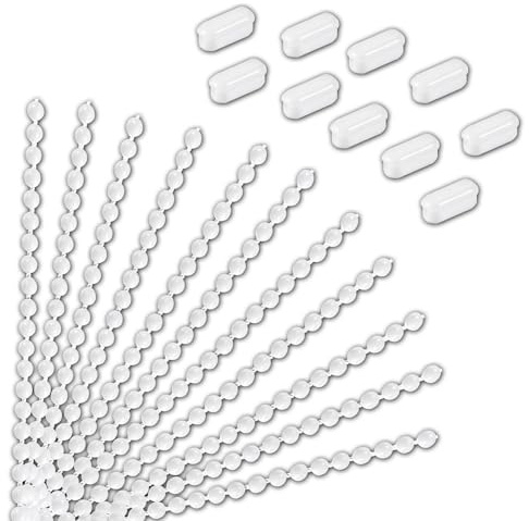 Aoktorkit Cordoncino per tende a rullo, 3 metri, catena con perline in plastica con 10 connettori, per tende e finestre, bianco