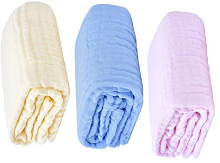 Beatifufu Baumwoll Wickeldecken 3 Stück Unisex Weiche Babydecken in Pastellfarben Pink Gelb Blau Atmungsaktive Mulltücher Für Babybad Kuschelmoment