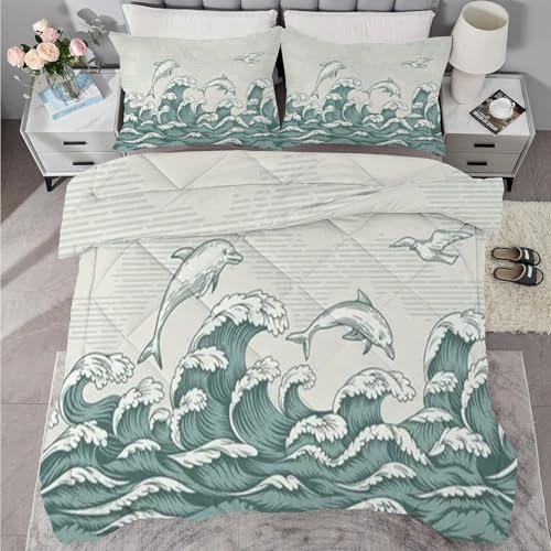 buyluhn Piumino completo con delfino, reversibile, per tutte le stagioni, 7,5 tog, lavabile in lavatrice, per letto matrimoniale, estate e inverno, leggero, 2 federe