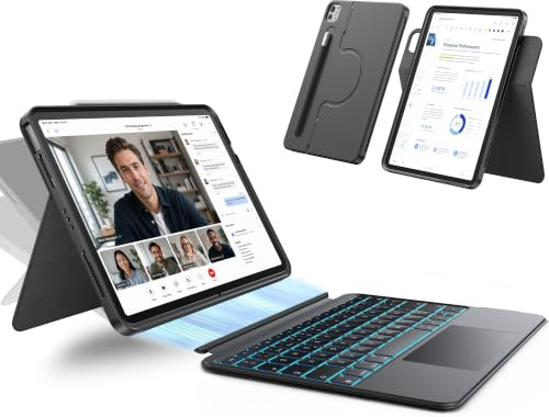 HOU Teclado Desmontable Solo para iPad Pro 11 M5/M4 2025/2024, Funda Magnética Rotatoria con Teclado para iPad Pro 11 (6/5ta) Gen con Trackpad Multitáctil, Retroiluminación en 7 Colores - Negro