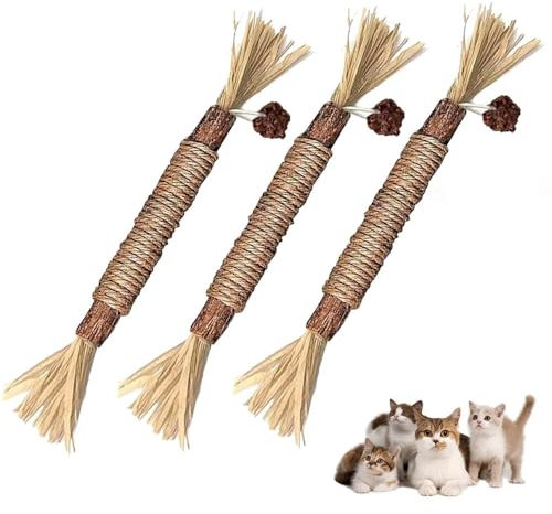 HZXINYI 3 Stück Katzenminze Sticks - Katzen Kaustangen Katzen Interaktives Spielzeug Katzen Kauhölzer Sticks Zahnreinigende Sticks für Katzenzähne Reinigung, Kauen, Stress abbauen und Spielen