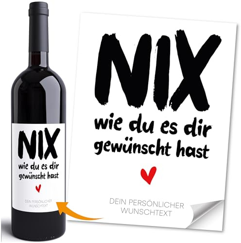 MoonWorks® Weinetikett Geburtstag personalisiert mit Wunschtext Spruch Nix Happy Birthday Flaschenetiketten selbstklebend Weiss Unisize