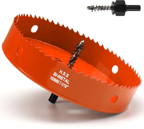 Lochsäge 180mm Orange, Schnellarbeitsstahl HSS M42 Bi-Metall Lochsäge holz, Lochfräser mit Sechskant Schaft und Bohrer mit 35mm Schnitttiefe für holz, Trockenbau und Metallblech