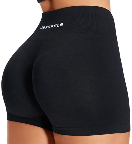 JOYSPELS Sport Gym Shorts Damen, Kurze Sporthose Damen Radlerhose High Waist Blickdicht Laufhose Seamless Schwarz M