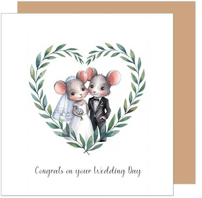Edition Seidel Premium quadratische Glückwunschkarte zur Hochzeit mit Umschlag. Hochzeitskarte Grußkarte Vermählung Just Married Mäuse Herz Zweige (HQ141 SW025)