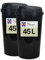 Neat. 45L Large Recycling Bin for Kitchen with Touch Top Lid, Colour-Coded Lid for Easy Waste Sorting, Durable Plastic Waste Bin for Kitchen, Office, Home & Commercial Use, Black, Pack 2