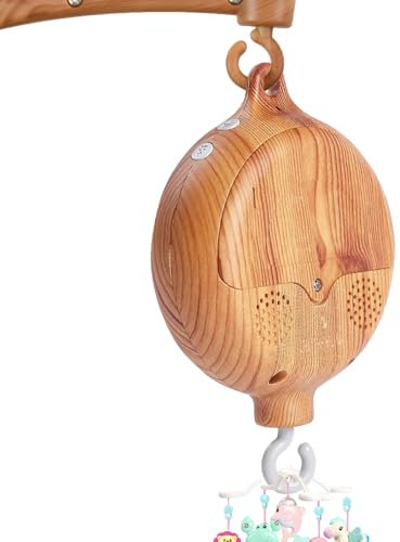 SKIKHN Baby Mobile Spieluhr, Baby Crib Mobile Musical Box, Holzoptik Elektrisch Baby Spieluhr, Music Box Bettglocke, 35 Melodie, Bettglocke Anhänger Babybett Deko