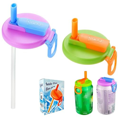 ORIGINAL CREATOR - DIPESI 2 pack Soda Can Lids with straw, Soda Can Covers with Silicone straw BPA-Free Reusable For Fits standard For Canned Beverage, Beer, Juice,Seltzer
