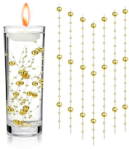 Tarqite 18 candele galleggianti con perle d'acqua dorate, perle galleggianti, perle d'acqua, ghirlande di perle per vaso, riempitivo per bottiglie d'acqua, matrimoni, gioielli per capelli (1,3 m)