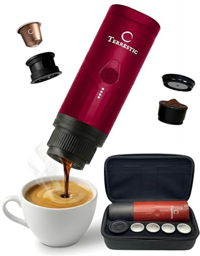Terrestic Macchina Caffe Portatile 80 Ml, Caffettiera Portatile, Macchinetta Caffè da Viaggio Ricaricabile USB, Compatibile con Polvere e Capsule Nespresso con Custodia Rigida